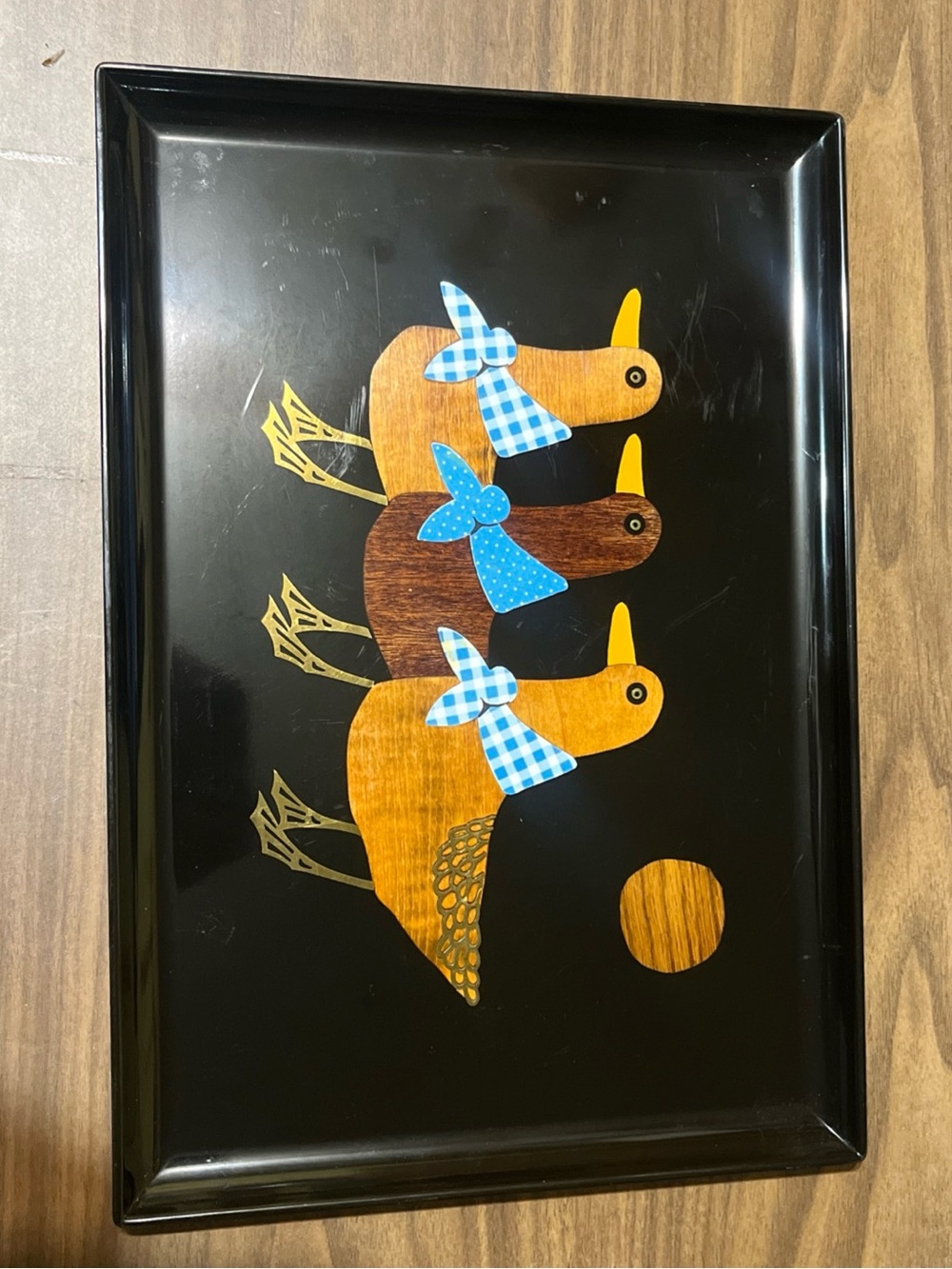 VintageCouroc of Monterey Black Decorative Serveware Tray with Inlaid Wood Ducks